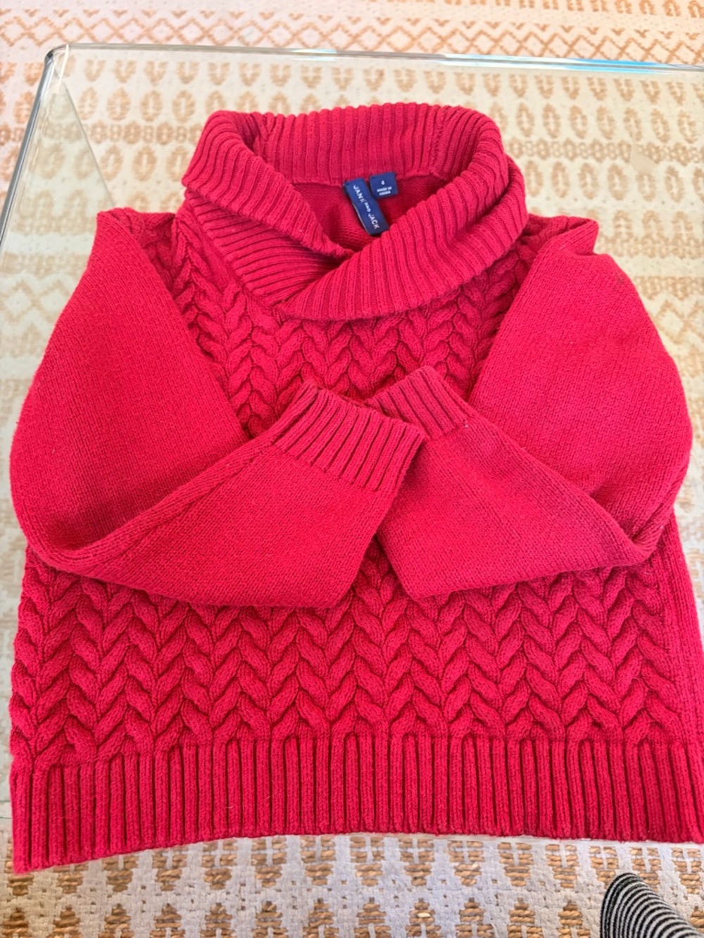 Janie and Jack Girls Red Cable Knit Turtleneck Sweater